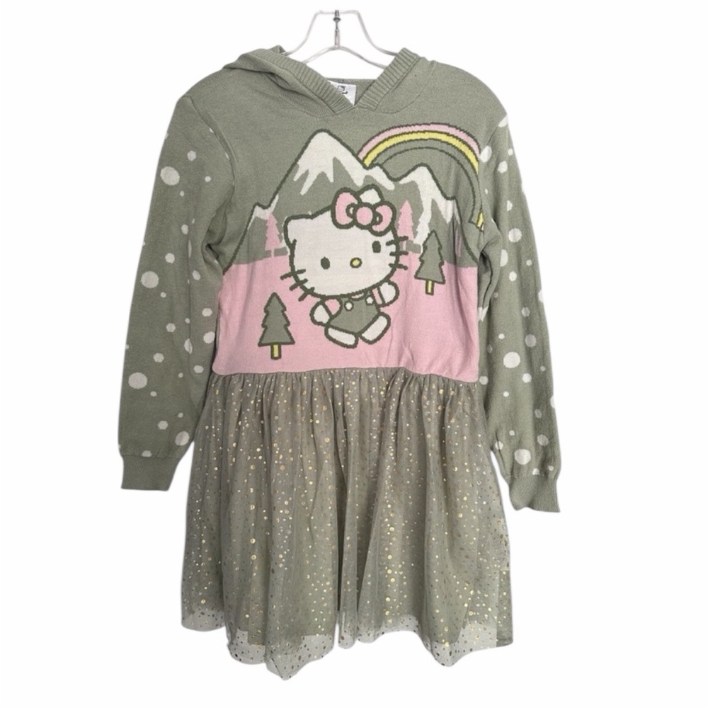 Hello Kitty Girl’s Green & Pink Knit Sweater Dress - Size Large - NWT